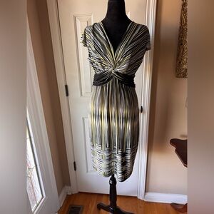 Studio M - Black, Green and White Striped Dress NWT
